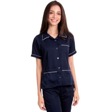 Imagem de Jaleco Feminino Two Way Azul Marinho Manga Curta