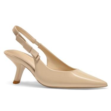 Imagem de Coutgo Sapatos Femininos De Salto Gatinho, Bico Fino, Fechados, Couro Envernizado, Sem Cadarço, Calçados Sociais Para Trabalho, Cáqui, Tamanho 6