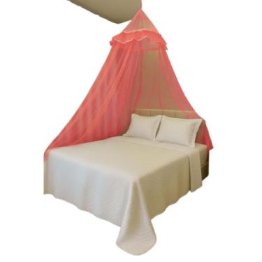 Imagem de Mosquiteiro de Teto Filó com Renda para Cama Casal/Solteiro – Aro 60cm e Ajuste com Elástico(vermelho)