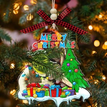 Imagem de Ornamento de acrílico de Natal de desenho animado de ogro verde e amigo de burro, decoração de árvore de férias, ornamento de desenho animado estilo shrek presente para crianças, meninos, meninas, fãs