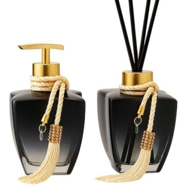 Imagem de Kit 2 Vidros Estrela Degradê Preto 280ml com Saboneteira Difusor e Enfeite Luxuoso(Dourado)