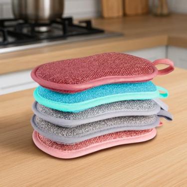 Imagem de 5 Panos de limpeza doméstica esponjas reutilizáveis cozinha esponja de microfibra dupla face
