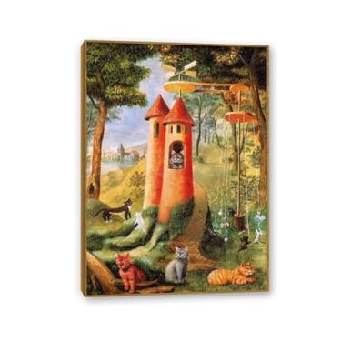 Imagem de Zeichn8u Remedios Varo decoração de parede gatos paraíso impressões em tela pintura surrealismo arte de parede decoração de casa Remedios Varo pôster presente para quarto sala de estar 100 x 70 cm (39