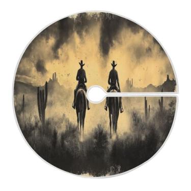 Imagem de Blueangle Saia de árvore de Natal de cowboy do oeste americano de 120 cm - poliéster macio e resistente a rugas, decoração de férias para festas de Natal, árvore festiva e decoração de casa (209)