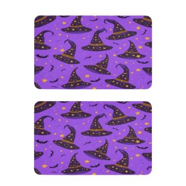 Imagem de Blueangle Conjunto de 2 ímãs de geladeira chapéus de bruxa roxos - Ímãs decorativos engraçados de geladeira de cozinha - Seguro para lava-louças e decoração magnética durável (505)