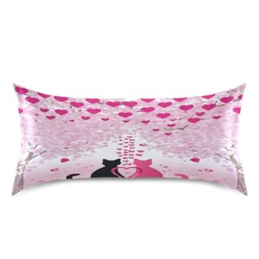 Imagem de Blueangle Fronha de cetim Black Heart Dia dos Namorados para cabelo e pele, fronha de seda, tamanho king (50,8 x 101,6 cm) - Capas de almofada de cetim refrescantes com fecho de envelope (396)