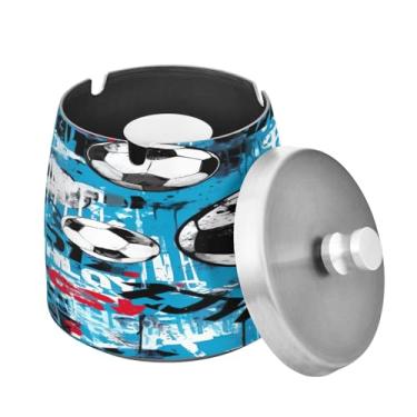 Imagem de Blueangle Cinzeiro de futebol azul com tampa para cigarros, à prova de vento/chuva, aço inoxidável, sem fumaça, inodoro, cinzeiro para uso interno ou externo (147)