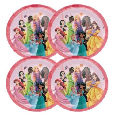 Imagem de Kit 4 Pratos Raso Infantil Melamina Prime Princesas Disney 20cm