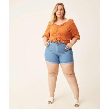 Imagem de Bermuda Plus Size Feminina Jeans Barra Dobrada Marisa-08123, Jeans azu
