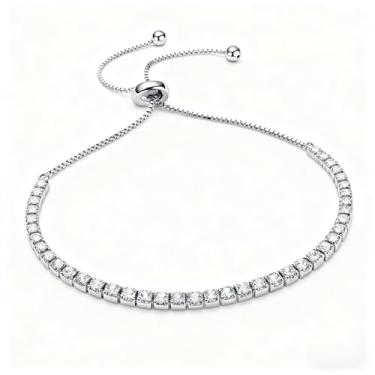 Imagem de Pulseira feminina de corrente clássica banhada a ouro 14K - Pulseira de tênis delicada de zircônia cúbica, joia moderna, adequada para festas e encontros, One Size, Cobre, Zircônia cúbica