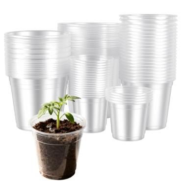 Imagem de SEHOI Pacote com 80 vasos transparentes para berçário de 10 cm, com orifícios de drenagem e 100 etiquetas de plantas, vasos de plástico reforçado para plantar sementes e plantas de interior