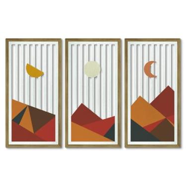 Imagem de Putuo Decor Conjunto de 3 arte vintage de parede ocidental, painéis emoldurados geométricos abstratos em tons terrosos quentes e padrões ousados, decoração rústica de parede ocidental para sala de