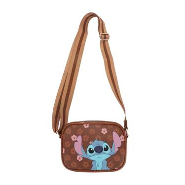 Imagem de Bioworld Bolsa tiracolo com alça ajustável, Disney's Stitch ajustável marrom, osfa, Disney's Stitch ajustável marrom