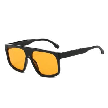 Imagem de Óculos de sol retrô masculino, fashion, transparente, gradiente, espelhado, UV400, feminino (preto, laranja)