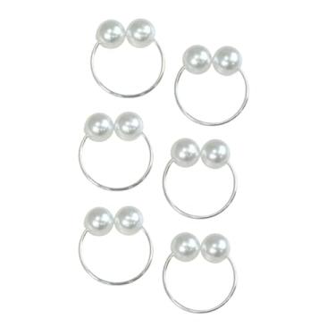 Imagem de Kit de 6 Anéis para Guardanapos com Pérola Dupla Argola Dourada ou Prata 4 x 3 cm (6 Pçs Pérolas/Prata)