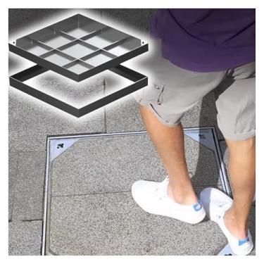 Imagem de uhyOHF Tampa de bueiro de aço inoxidável para pavimentação de quintal/calçada/bloco de pavimento, capa de inspeção de metal embutida, tampa e moldura de fossa séptica quadrada invisível personalizada