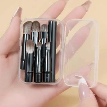 Imagem de Conjunto de 6 pincéis de maquiagem portáteis de substituição para cabeça, sombra, pó cosmético, base, blush, kit de viagem (preto)