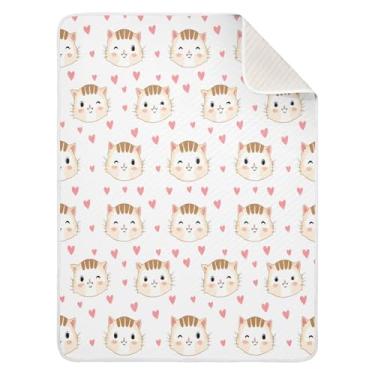 Imagem de Wassud Cobertor de bebê de gato com corações para meninos e meninas, macio para bebês e recém-nascidos, cobertor aconchegante de algodão essencial para berçário, viagem, berço, carrinho 76 x 101 cm