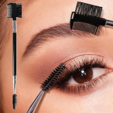Imagem de 2 peças 3 em 1 pincel de sobrancelha de ponta dupla, pente de rolo de cílios, pincéis de rímel portáteis para mulheres, ferramentas de maquiagem 18 cm