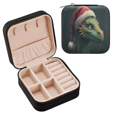 Imagem de Wassud Estojo de joias de viagem com chapéu de dragão de Natal para mulheres, meninas, senhoras, noiva, mini organizador de joias de couro PU, caixa quadrada de armazenamento de joias para brincos