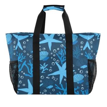 Imagem de Wassud Tulipas azul estrela do mar reutilizável sacola grande bolsa de lona impermeável organizador para praia, piquenique, lavanderia, viagem