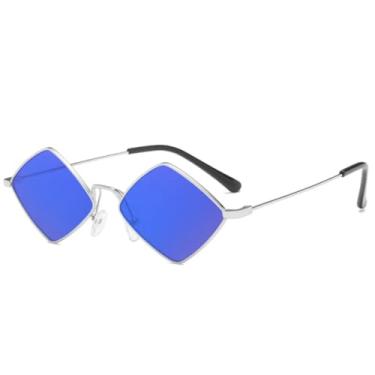 Imagem de Óculos de sol retrô de metal, irregular, masculino e feminino, para dirigir e viajar, com proteção UV400 (prata e azul)