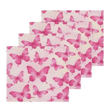 Imagem de Burbuja Pacote com 4 toalhas de banho Butterfly on Pink, algodão premium máxima suavidade e absorção para toalhas de mão e rosto, 30,5 x 30,5 cm
