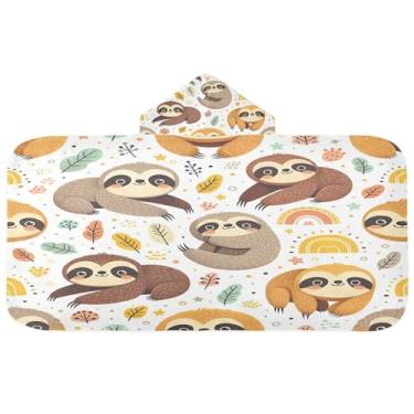 Imagem de Burbuja Toalha de banho com capuz arco-íris preguiça para crianças, toalha de praia de pelúcia macia absorvente para chá de meninas e meninos 3-10 anos, 61 x 127 cm