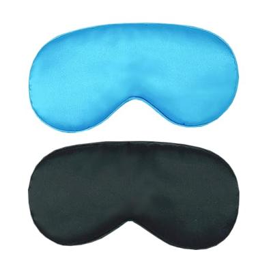 Imagem de 2 máscaras de olho de seda simulada para dormir com homens e mulheres com alça elástica ajustável para dormir bloqueando luzes de viagem relaxamento - preto 5, azul lago 2