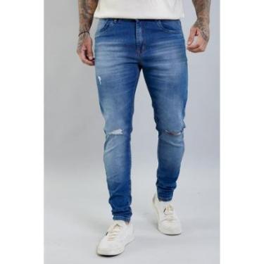 Imagem de Calça Jeans Masculina Skinny com Recortes no Joelho cor-Masculino