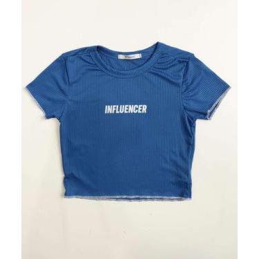Imagem de Blusa Juvenil Cropped Canelado Frase Tam 10 a 16-94032 - MARISA, Azul,
