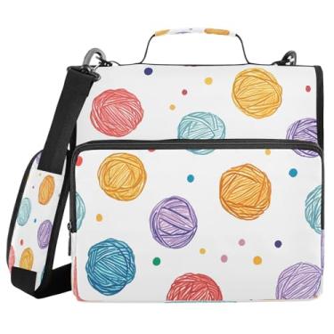 Imagem de STAYTOP Fichários com zíper de 3 anéis com alça de ombro, organizador de fichário de 3,8 cm, pasta expansível resistente à água com vários bolsos para escola e escritório - bola de fio colorida