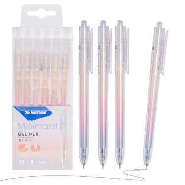 Imagem de Thien Long 6 canetas de gel retráteis minimalistas, tinta preta de 0,5 mm, tinta de secagem super rápida, barril gradiente pastel macio, perfeito para crianças, estudantes, professores, faculdade