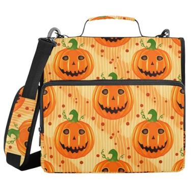Imagem de Burbuja Pasta de fichário Jack O Lantern Pumpkins com zíper com 3 anéis com lixa expansível e alça de ombro serve para laptop de 13 polegadas, vários bolsos para trabalho de escritório