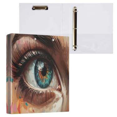 Imagem de STAYTOP Beautiful Eyes Organizador de fichário redondo, fichário de 3 anéis com prancheta (carta A4), fichário fofo para material de escritório escolar