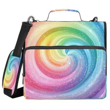 Imagem de STAYTOP Fichários de 3 anéis com zíper com alça de ombro, organizador de fichário de 3,8 cm, pasta expansível resistente à água com vários bolsos para escola e escritório - vórtice arco-íris