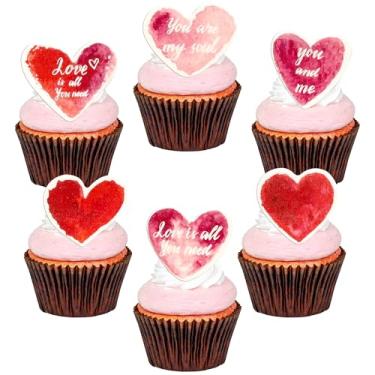 Imagem de Gyufise 48Pcs Edible Heart Cupcake Toppers Wafer Paper Sweet Love Heart Cake Decorations Edible Wedding Engagement Cupcake Picks for Valentine's Day Wedding Bridal Shower Birthday Party Decor Supplies