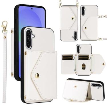 Imagem de Dswteny Capa carteira para Samsung Galaxy S25 FE 5G com cordão de pulso alça de ombro fina bolsa flip, acessórios de suporte de cartão de crédito de couro PU para S 25 EF S25FE 25S 25FE mulheres