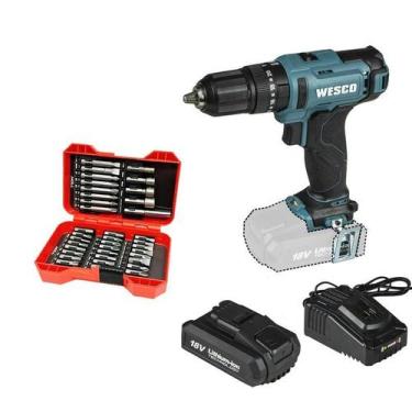 Imagem de Parafusadeira Furadeira Impcto 18V Ws2390 Wesco + Kit 37 Pçs