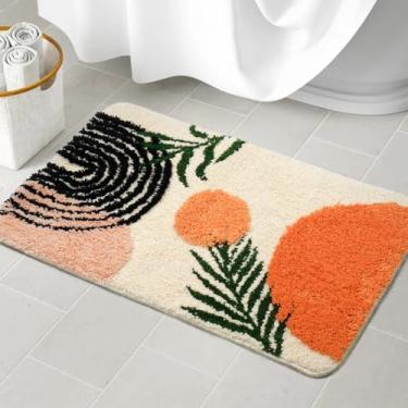 Imagem de Tapetes de banheiro Boho antiderrapantes, lavável, lindo tapete de banho boho pequeno absorvente macio tapete de chuveiro para banheira, pia, laranja