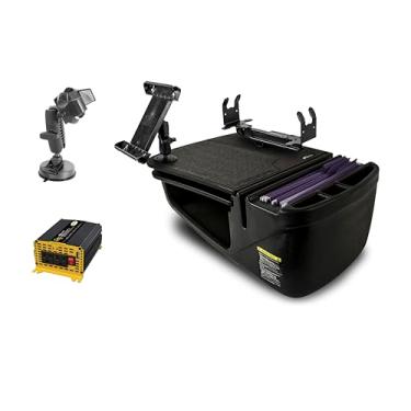 Imagem de AutoExec Mesa de carro GripMaster para sua estação de trabalho de veículo e escritório móvel, preta, com inversor de potência de 400 watts, suporte para tablet, suporte de impressora e suporte de