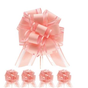 Imagem de 6 peças de laços de puxar para embrulho de presente da Aurdox, 15,2 cm, fita de casamento para caixas de embrulho ou decorações de flores, decorações (raiz de lótus rosa)