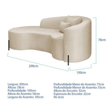 Imagem de Divã Recamier Curvo Sala De Estar Recepção Inglaterra 200cm Pés Metal Preto Lado Esquerdo Bouclé Bege