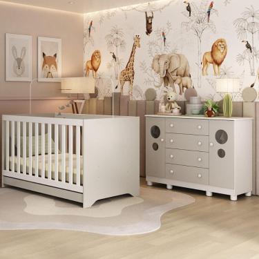 Imagem de Berço Americano 3 Em 1 Com Cômoda 2 Portas 4 Gavetas Bombom Multimóveis MP4712 Branco-off White