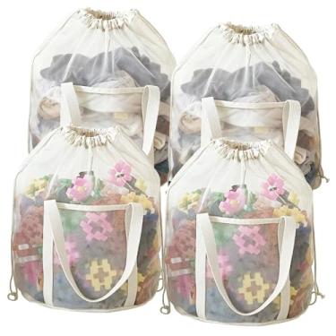 Imagem de BREENHILL Pacote com 4 bolsas grandes de armazenamento de brinquedos, bolsa de brinquedos com cordão, durável e respirável, organizador de brinquedos de piscina e praia, armazenamento para casa e