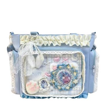 Imagem de Bolsa de ombro de renda itabag com babados, bolsa de exibição de pino com crachá de anime, Azul, Medium