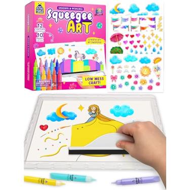Imagem de PURPLE LADYBUG Creative Squeegee Art Craft Set - DIY Birthday Christmas Art Gift Set, Mess-Free Painting Kit for Kids Ages 6+, 12 Unicorn & Princess Themed Designs, 10 Bright Paint Colors