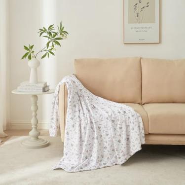 Imagem de Cobertores macios de flanela para adultos, mantas de escritório multifuncionais para casa de fazenda com padrão de flores rosa, cobertores para cama queen, 227 x 232 cm