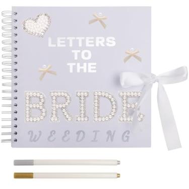 Imagem de BINBE 20 x 20 cm Letras para a Noiva Kit de álbum de recortes de papel em branco DIY álbum de fotos livro de memórias de casamento placa de livro de convidados nupcial com adesivos de pérolas