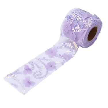 Imagem de Tecido de tule MUNEFE, rolo de tule de lantejoulas, rolo de tule de lantejoulas de poliéster portátil pequeno flash para decorações de casamento e aniversário (6 cm) (Roxa)